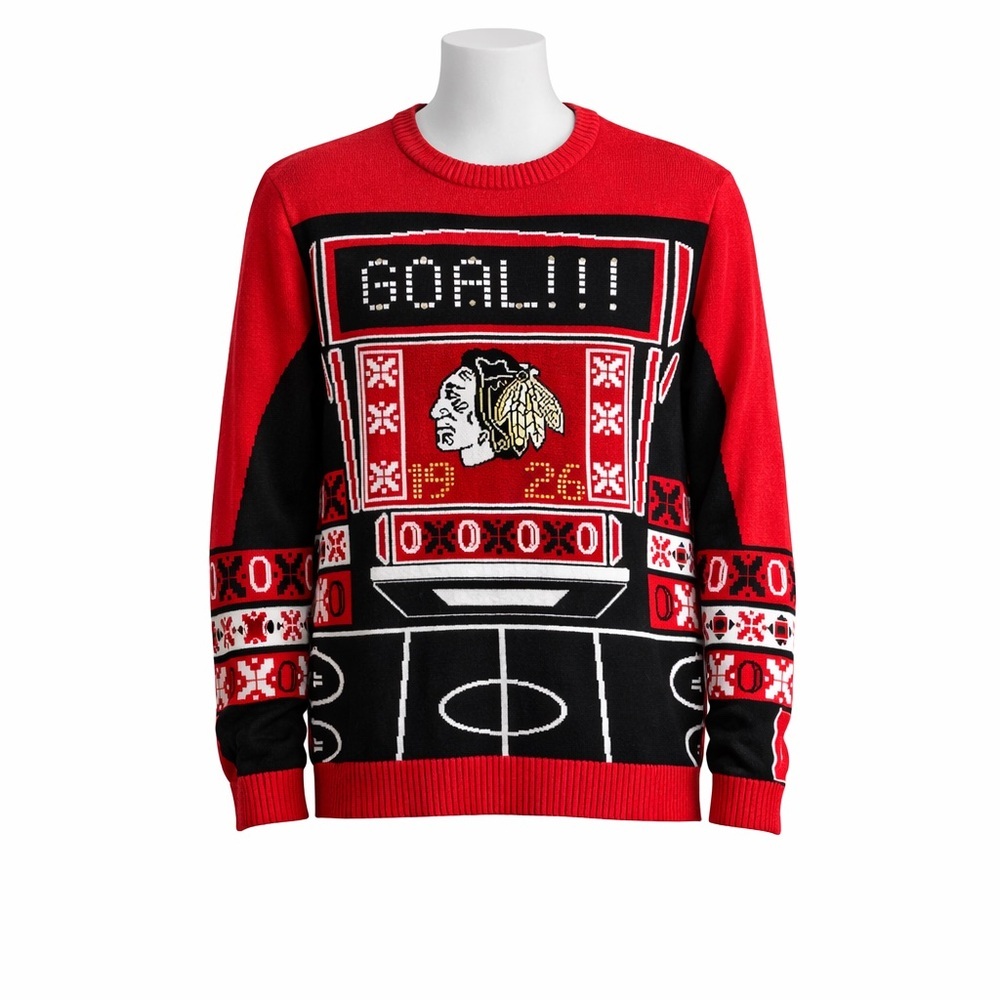Size XL NHL Men’s Chicago Blackhawks Light Up Ugly Christmas Sweater Goal Hockey